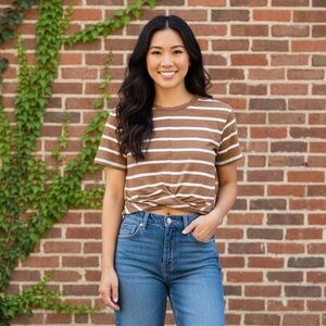 Sanctuary Brown and White Striped Women’s Top Size XS